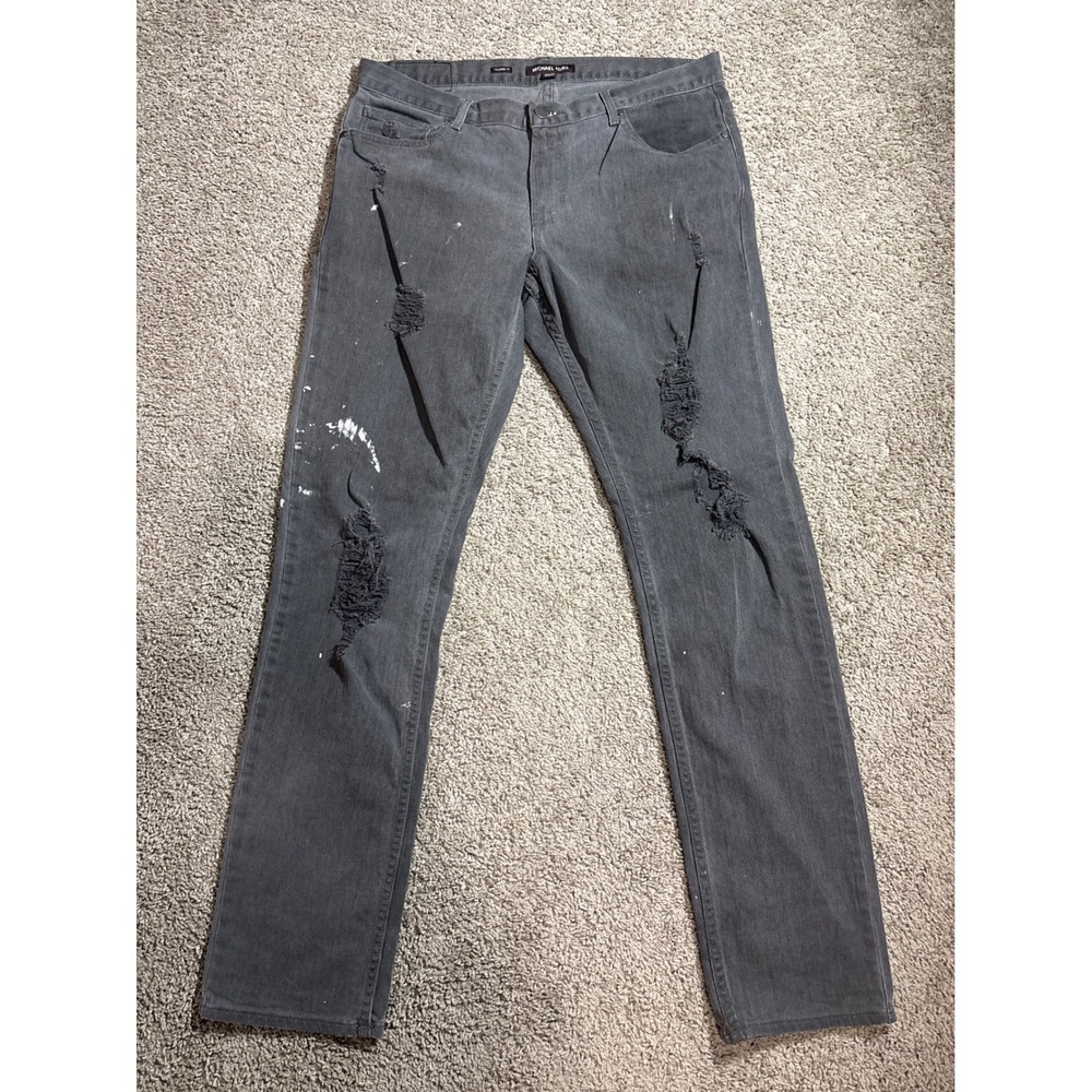 Michael Kors Parker Slim Fit Distressed Paint Splatter Jeans Mens Black 34X34